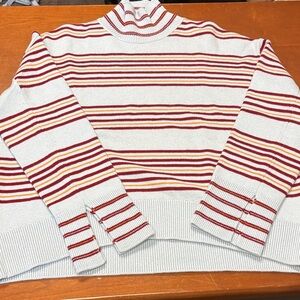 Chic Striped Turtleneck Sweater in Red and Cream